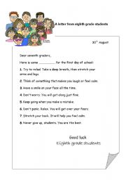English Worksheet: advice for seventh graders