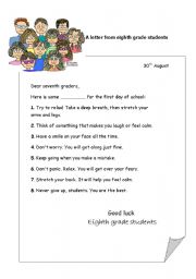 English worksheet: advice for seventh graders