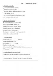 English Worksheet: Could you be loved by Bob Marley