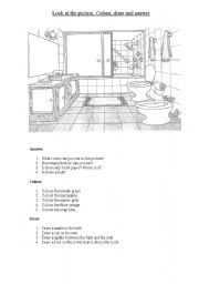 In the Bathroom - Answer, Colour and Draw