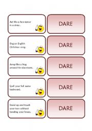 English Worksheet: Dare Cards