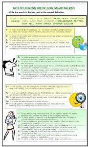 English Worksheet: VOCABULARY: WAYS OF LAUGHING, SMILING, LOOKING AND WALKING