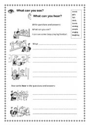 English Worksheet: What can you see? What can you hear?