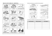 English Worksheet: Transport Spelling and Vocabulary