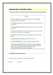 English Worksheet: Vocabulary about Cooking terms