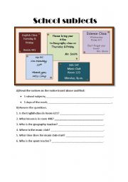 English worksheet: school subjects