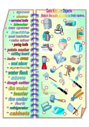 English Worksheet: Cute Kitchen Objects **fully editable