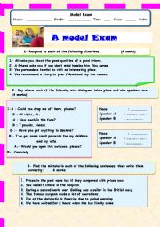 English Worksheet:  a model exam