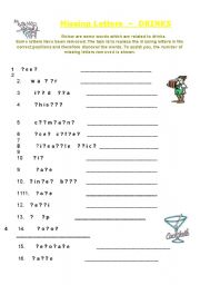 English Worksheet: Missing Letters - Drinks   ##intermediate or advanced ##