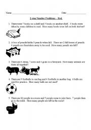 English Worksheet: 2 step word problems