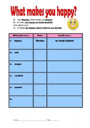 English Worksheet: What makes you happy?  Emotions interview/speaking activity!