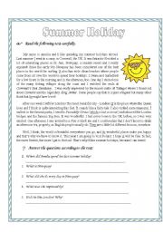 English Worksheet: summer holiday