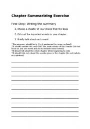 English Worksheet: Literature Unit : Chapter Summarizing Exercise