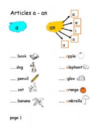 English Worksheet: articles a-an 