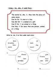 English Worksheet: using ( he , she, it, and they)