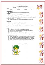 English Worksheet: ORAL EVALUATION RUBRIC