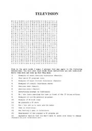 English Worksheet: Television Wordsearch Quiz