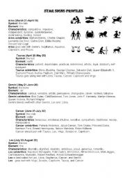 English Worksheet: Star Signs Profiles