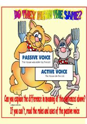 English Worksheet: Do they mean the same? grammar guide and activities-Passive voice-editable