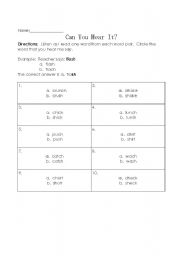 English Worksheet: Can You Hear It? digraph discrimination assessment