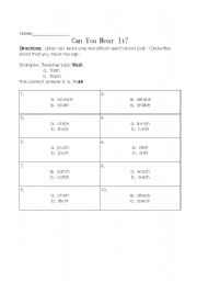 English Worksheet: Can You Hear It? digraph discrimination assessment