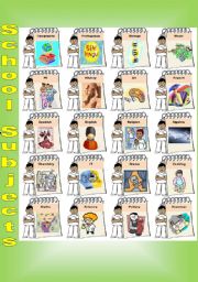 English Worksheet: School Subjects Poster and exercises - 2 pages