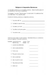 English Worksheet: Subjects in Imperative Sentences