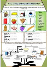 English Worksheet: Food, Cooking and Objects in the Kitchen