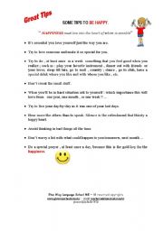 English Worksheet: Some Tips to Be happy