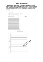 English Worksheet: A FANTASTIC RECIPE