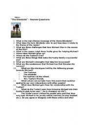 English Worksheet: Blindside Review Questions