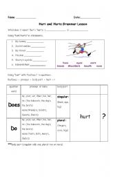 English Worksheet: Hurt and Hurts Grammar Lesson