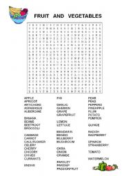 English Worksheet: FRUIT AND VEGETABLES WORDSEARCH