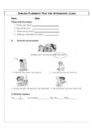 English worksheet: Level Test for ESL class
