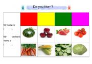 English worksheet: colors/ fruits/vegetables survey
