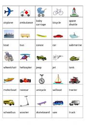 English Worksheet: means of transport memory