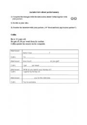 English worksheet: An interview about pocket money - dialogue