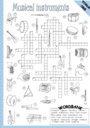 English Worksheet: MUSICAL INSTRUMENTS - CROSSWORD