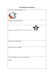 English Worksheet: Writing frame for personification poetry