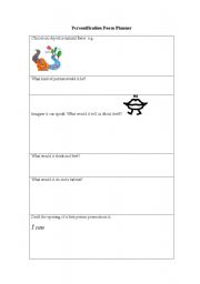 English worksheet: Writing frame for personification poetry