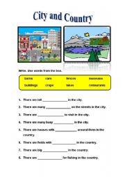English Worksheet: City and country 1 to 2