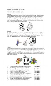 English worksheet: Origin English Sports