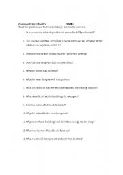English Worksheet: Common Sentence Errors
