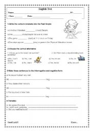 English Worksheet: test simple past tense