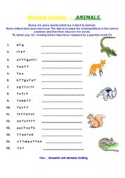 English Worksheet: Missing Letters - Animals  #intermediate or advanced#