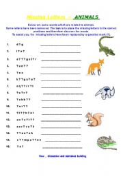 English worksheet: Missing Letters - Animals  #intermediate or advanced#