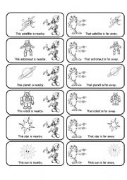 English Worksheet: This, That, These and Those Cards with Aliens and Space Objects (24 Cards in All)