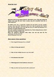 English Worksheet: DINOSAURS EXTINCTION