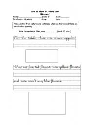 English Worksheet: Use of there is and there are