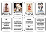 English Worksheet: Famous people speaking cards (was,were) part 3